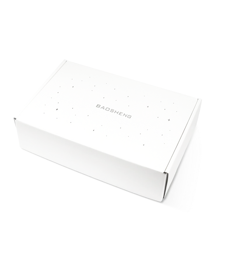 White mailer box with foil dots
