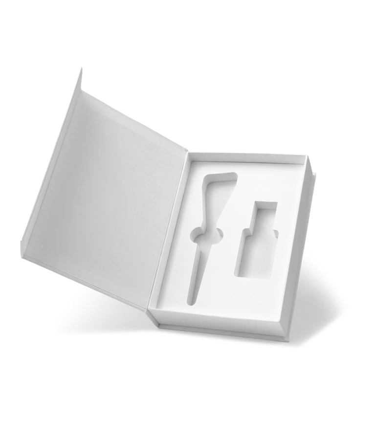 White rigid box with fitted insert