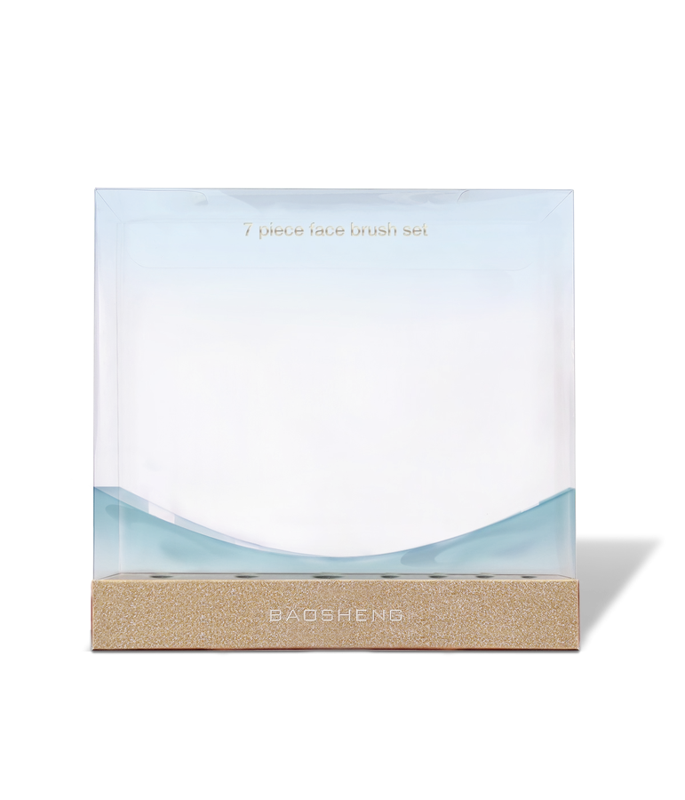 Clear printed carton on a kraft base for a seven-piece face set